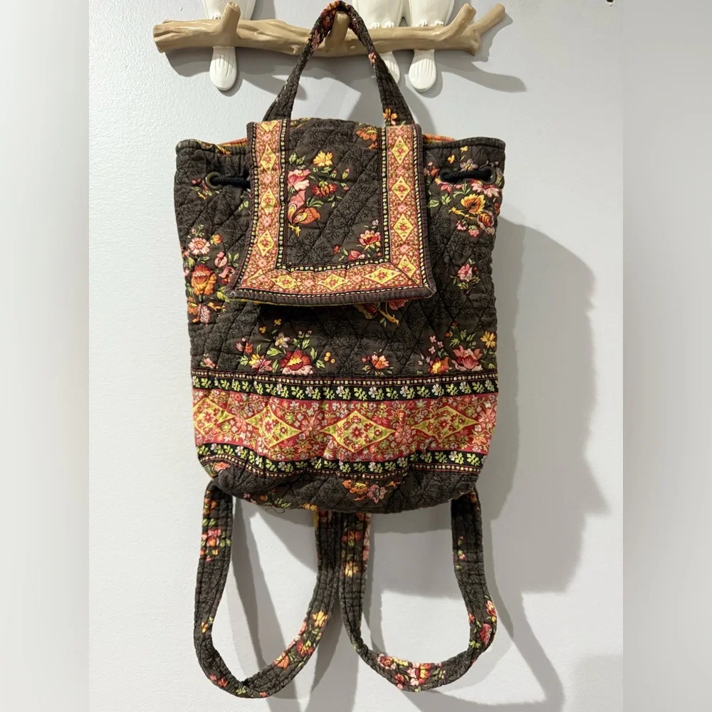 Vera Bradley Chocolate Drawstring Backsack Backpack Purse RETIRED Bag‎ Boho I